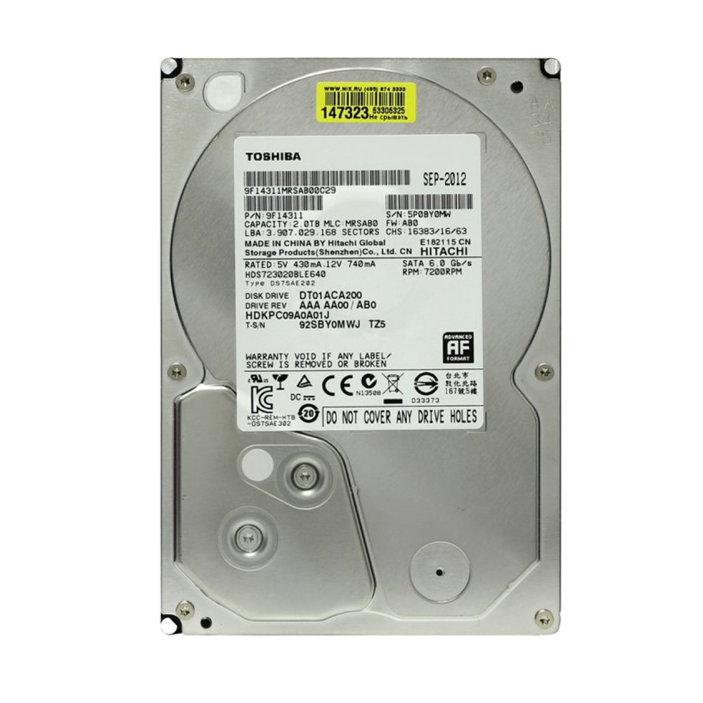 Жесткий диск Toshiba 2TB SATA 3.5" 7200RPM 64Mb DT01ACA200 HDD (классические), 2 ТБ, 3.5 дюйма, SATA - миниатюра 4