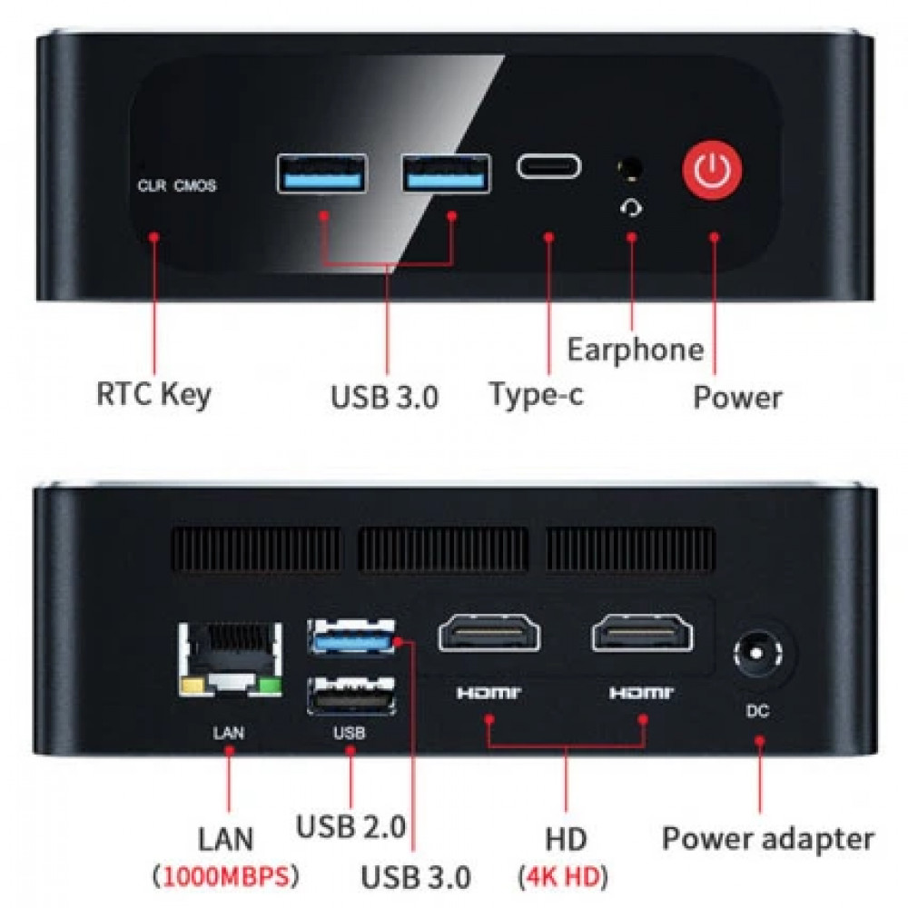 Персональный компьютер Beelink SER5 Black BL/SER5/5500U/16G/500G/2,5G* 1/Black Ryzen 5, 5500U, 2.1, 16 Гб, DDR4-3200 - миниатюра 6